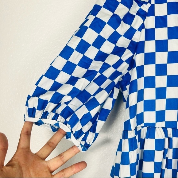 En Saison Check Print Tiered Cotton Midi Dress size M - Picture 6 of 9